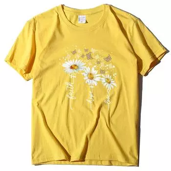 Повседневная футболка с принтом «Бабочка-хризантема», летняя, из чистого хлопка, с круглым вырезом и короткими рукавами, женская футболка S чёрный