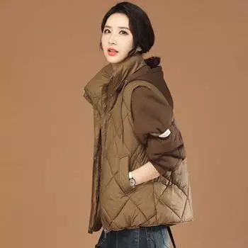 Повседневная хлопковая куртка из двух частей с капюшоном, хлопковая куртка для женской зимней одежды, новая короткая куртка в стиле ретро контрастного цвета в стиле пэчворк M