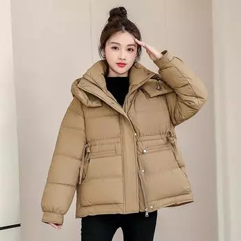 Повседневная хлопковая одежда с капюшоном женская зимняя новая корейская версия студенческая утолщенная свободная тонкая короткая одежда S чёрный