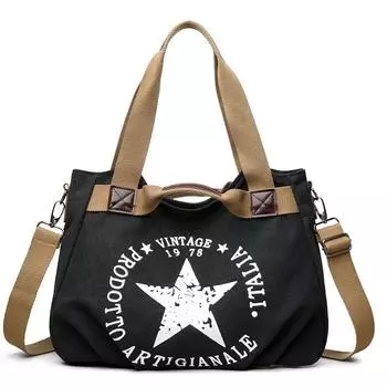 Повседневная холщовая сумка-тоут с регулируемым ремнем, сумка-портфель в винтажном стиле с верхней ручкой и застежкой-молнией, подкладка из полиэстера, сумка через плечо чёрный