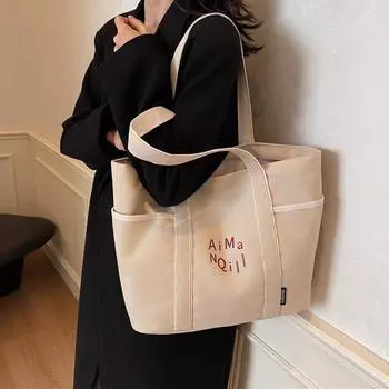 Повседневная холщовая сумка-тоут женская осенне-зимняя простая большая вместительная сумка для выхода легкая сумка-тоут сумка для поездок на работу бежевый
