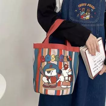 Повседневная холщовая сумка-ведро Tote женские сумки с рисунком из мультфильма сумка для обеда сумка-шоппер школьная сумка as the picture