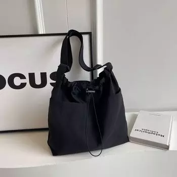 Повседневная холщовая сумка женская легкая и вместительная сумка-ведро на кулиске в японском стиле, художественная, универсальная, на плечо, мессенджер Black