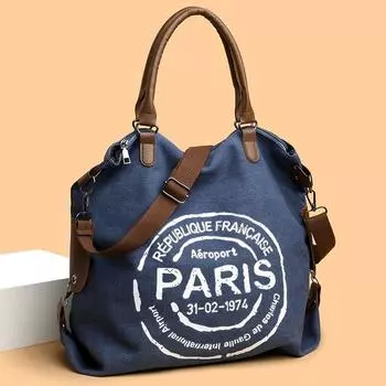 Повседневная холщовая сумка женская модная сумка-тоут с буквами большая вместимость сумка через плечо для поездок на работу синий