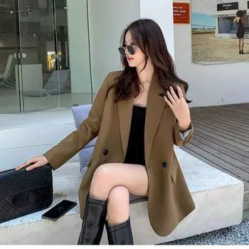 Повседневная и британская куртка свободного кроя для женщин, верхняя одежда, пальто S кофейный
