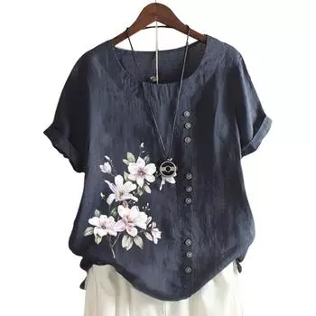 Повседневная и классная женская хлопковая футболка с 11 модными вариантами принтов S темно-синий