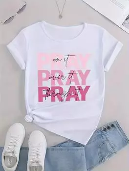 Повседневная и модная белая футболка для женщин с минималистичным цветочным принтом S