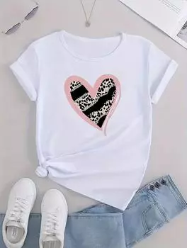 Повседневная и модная белая футболка для женщин с минималистичным цветочным принтом S