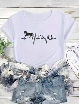 Повседневная и модная белая футболка для женщин с минималистичным цветочным принтом S