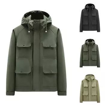 Повседневная и модная универсальная рабочая куртка мужская куртка с капюшоном L армия зеленый
