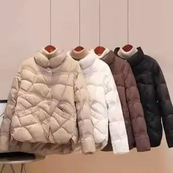 Повседневная и простая женская легкая хлопковая куртка-пуховик с воротником-стойкой сохранит тепло на осень-зиму M белый