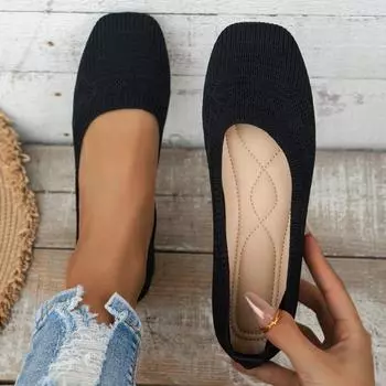 Повседневная и удобная повседневная обувь, дышащая плетеная обувь Fly, женские одинарные туфли с мягкой подошвой 36 чёрный