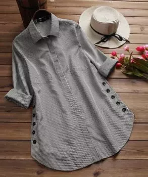 Повседневная клетчатая модель больших размеров с неровными боковыми пуговицами и свободным подолом 1XL чёрный