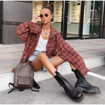 Повседневная клетчатая рубашка женская свободная 2025 весна осень лацканы пуговицы женская блузка с длинным рукавом уютные винтажные топы женская уличная одежда S кирпич красный