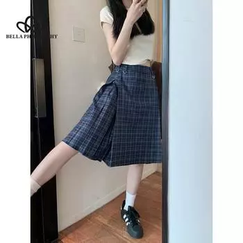 Повседневная клетчатая юбка с высокой талией в корейском стиле, утягивающая плиссированная юбка в студенческом стиле, юбка-зонтик трапециевидной формы S зелёный