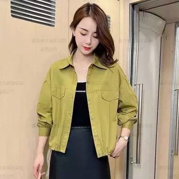 Повседневная короткая свободная женская ветровка с капюшоном и хлопковой курткой на шнурке M