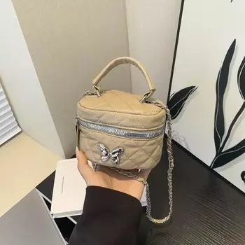 Повседневная косметичка с бантом для женщин 2024 года, осень, новая, вышитая цепочка из бисера, переносная сумка на плечо с косой петлей чёрный