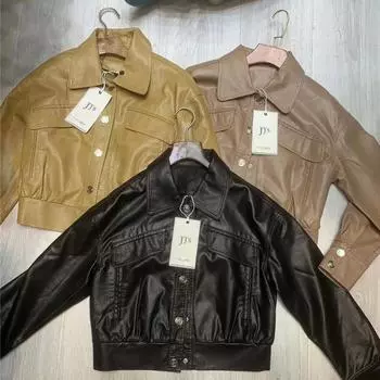 Повседневная кожаная куртка для женщин, новый стиль, весна и осень, корейский стиль, короткое пальто, высокая талия, тонкая, тонкая, мотоциклетная куртка из искусственной кожи, модная M