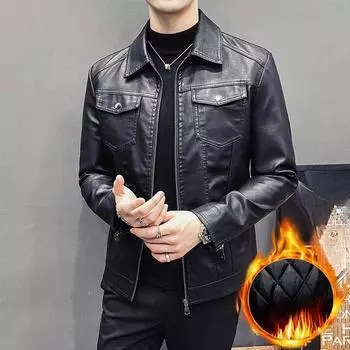Повседневная кожаная куртка мужская куртка Locomotive Slim Fit корейская версия лацкан мужская куртка из искусственной кожи M
