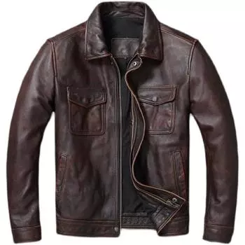 Повседневная кожаная куртка, мужская натуральная коровья кожа, ретро винтажные кожаные куртки, мужские куртки Chaqueta De Cuero Para Hombre Casacos XXXXXXL коричневый