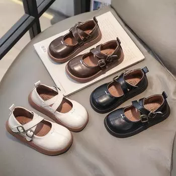 Повседневная кожаная обувь для девочек, мягкая подошва, нескользящая, детская обувь на плоской подошве, принцесса, детская обувь в британском стиле с мелким крестом, все подходящие 22 коричневый