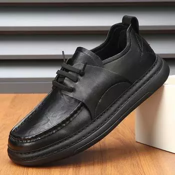 Повседневная кожаная обувь мужская 2024 осень и зима новая мягкая подошва тренд универсальная бархатная удобная теплая мужская хлопковая обувь натуральная кожа 38