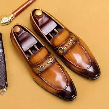 Повседневная кожаная обувь Мужская деловая повседневная обувь Мужские кожаные остроносые мокасины Ручная работа Британская внешняя торговля Мужская обувь 38 коричневый