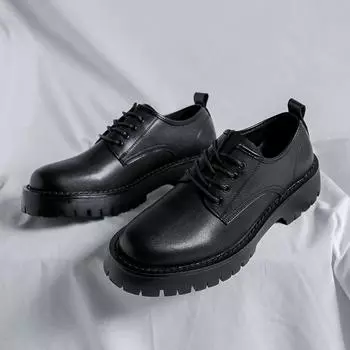 Повседневная кожаная обувь Мужская модная британская универсальная обувь Подростковая студенческая обувь Круглая носовая маленькая кожаная обувь 68303-R 38 чёрный