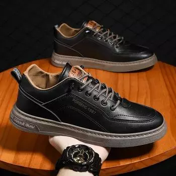 Повседневная кожаная обувь мужская нескользящая износостойкая спортивная обувь модная однотонная удобная плоская повседневная обувь без застежек для мужчин 39