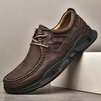 Повседневная кожаная обувь, мужская новая, с толстой подошвой, с широкой головкой и широкой стопой, с мягкой подошвой, Нескользящая воловья кожа, для занятий спортом на открытом воздухе 38 чёрный