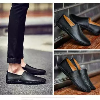 Повседневная кожаная обувь. Мужская обувь. Большие размеры. Полые дышащие ультралегкие кожаные туфли ручной работы. 38 чёрный