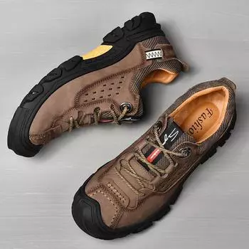 Повседневная кожаная обувь, мужская обувь больших размеров с мягкой подошвой на шнуровке, уличная спортивная обувь для скалолазания из воловьей кожи 38 чёрный