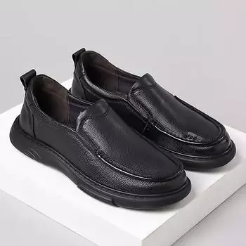 Повседневная кожаная обувь мужская с круглым носком повседневная кожаная мужская обувь с одной педалью нескользящие мокасины первый слой коровья кожа папины туфли 38 чёрный