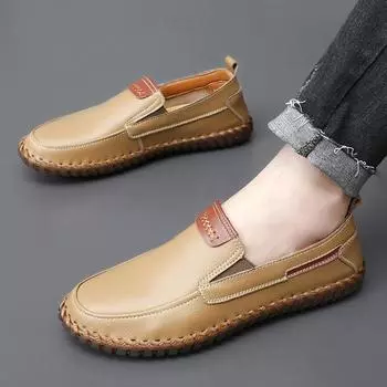 Повседневная кожаная обувь, мужская сшитая вручную подставка для ног, осенняя дышащая обувь с мягкой подошвой, обувь для вождения 47 чёрный