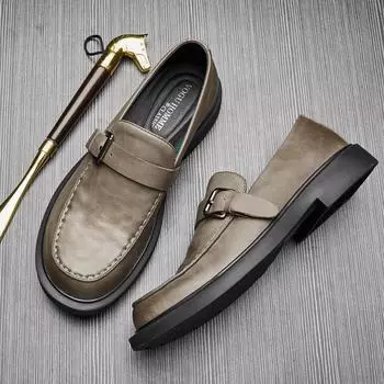 Повседневная кожаная обувь Мужские кожаные дышащие низкие ленивые однопедальные мужские деловые туфли на мягкой подошве с круглым носком 38 серебряный
