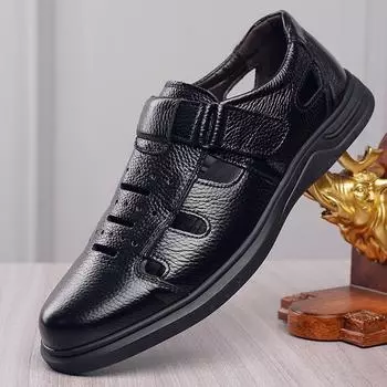 Повседневная кожаная обувь, мужские модные новые сандалии из дырчатой кожи, полые рабочие туфли для молодежи, мягкая подошва, дышащие, универсальные туфли для папы 38