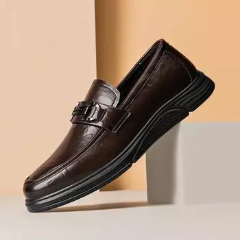 Повседневная кожаная обувь, осень 2024, новые мужские туфли-бини без застежек, деловые повседневные туфли для ходьбы, легкие туфли для вождения, размеры 38-44 38 чёрный