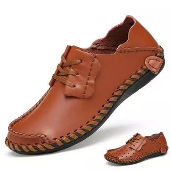 Повседневная кожаная обувь ручной работы из натуральной кожи, мужские лоферы, удобная обувь для вождения, мокасины, мужская обувь на плоской подошве 38 светло-коричневого