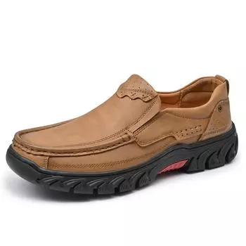 Повседневная кожаная обувь ручной работы. Мужская удобная обувь на плоской подошве. Мокасины. Обувь для инструментов. 38 хаки