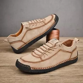 Повседневная кожаная обувь ручной работы, мужские лоферы, удобная обувь для вождения, мокасины, мужская обувь на плоской подошве 39 бежевый