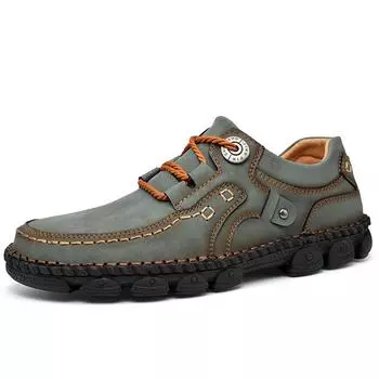 Повседневная кожаная обувь ручной работы, мужские лоферы, удобная мужская обувь из мягкой кожи, мокасины, мужская обувь на плоской подошве 38 зелёный