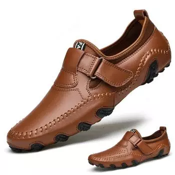 Повседневная кожаная обувь ручной работы, мужские лоферы, удобные мокасины, мужская обувь на плоской подошве, мужская обувь из натуральной кожи 38 коричневый