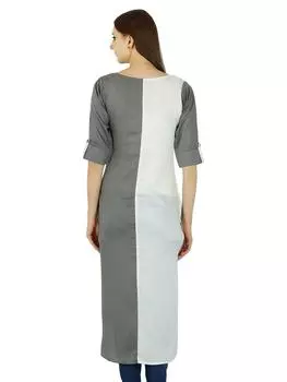 Повседневная Курти Женское Топ Этническое Индийское Хлопковое Курта Туника Твердое Дизайнерское Платье 10 белый