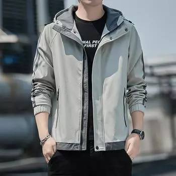 Повседневная куртка Куртка мужская с капюшоном весна и осень Соответствие цветов Корейская версия Свободная молодежная M