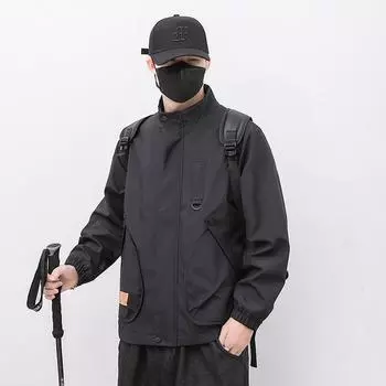 Повседневная куртка, модная универсальная верхняя часть, простая куртка, осенне-зимняя куртка, свободная ветрозащитная мужская M чёрный