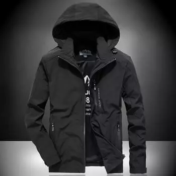 Повседневная куртка мужская эластичная спортивная ветрозащитная куртка красивая универсальная с капюшоном весна и осень быстросохнущая универсальная верхняя часть M чёрный