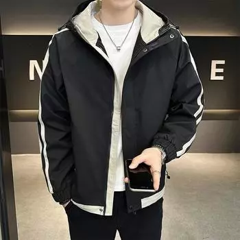 Повседневная куртка мужская красивая универсальная молодежная повседневная мужская куртка с капюшоном весенне-осенняя трендовая одежда M чёрный