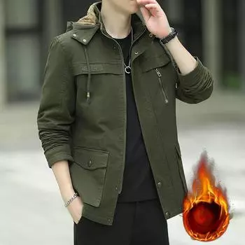 Повседневная куртка мужская одежда с капюшоном новая осенне-зимняя корейская версия флисовая утолщенная куртка Tooling M