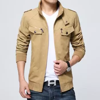 Повседневная куртка мужская осенне-зимняя мужская корейская версия приталенная модная куртка с воротником-стойкой из вымытого чистого хлопка мужская куртка одежда M