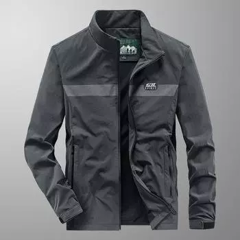 Повседневная куртка мужская весна и осень тонкий верх свободный большой размер для среднего возраста и молодежи повседневная деловая куртка с воротником-стойкой M синий